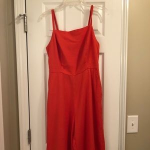 Square neck orange jumpsuit